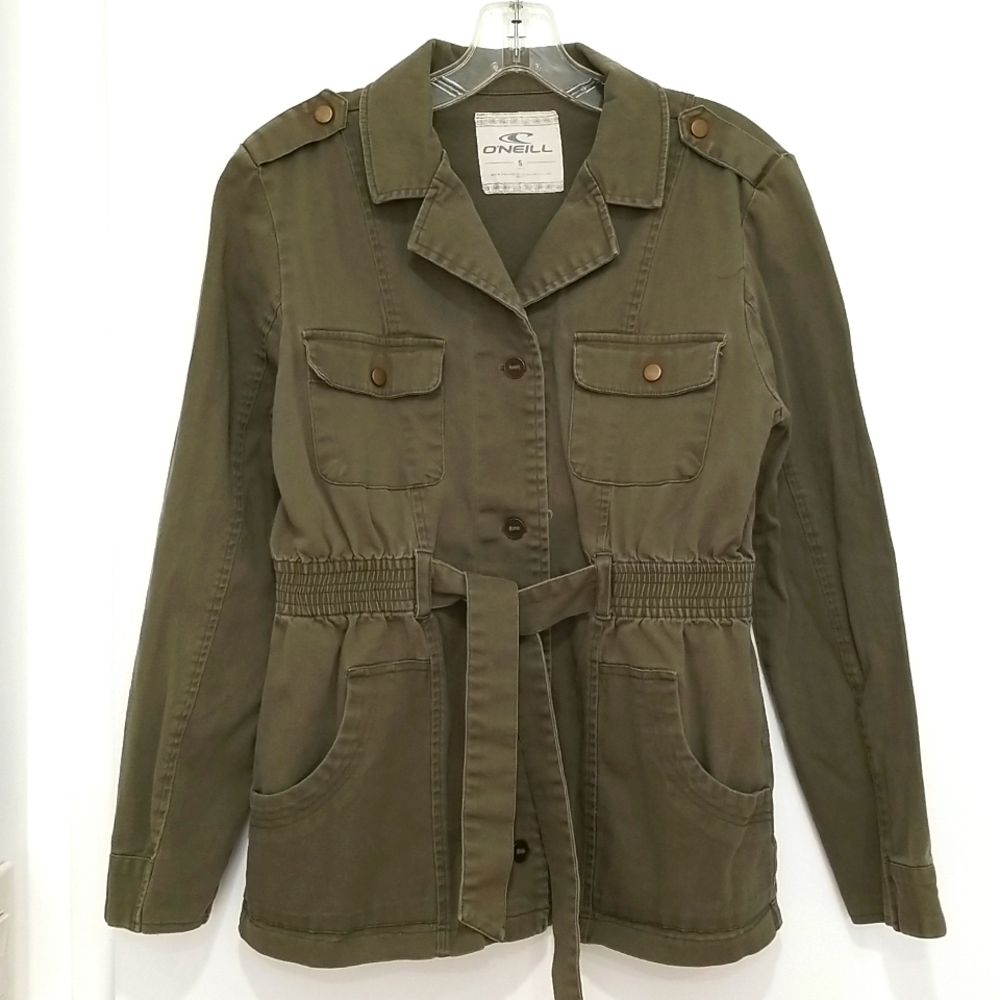 O'Neill Khaki Green Military Style Belted Utility Jacket - Picture 1 of 8